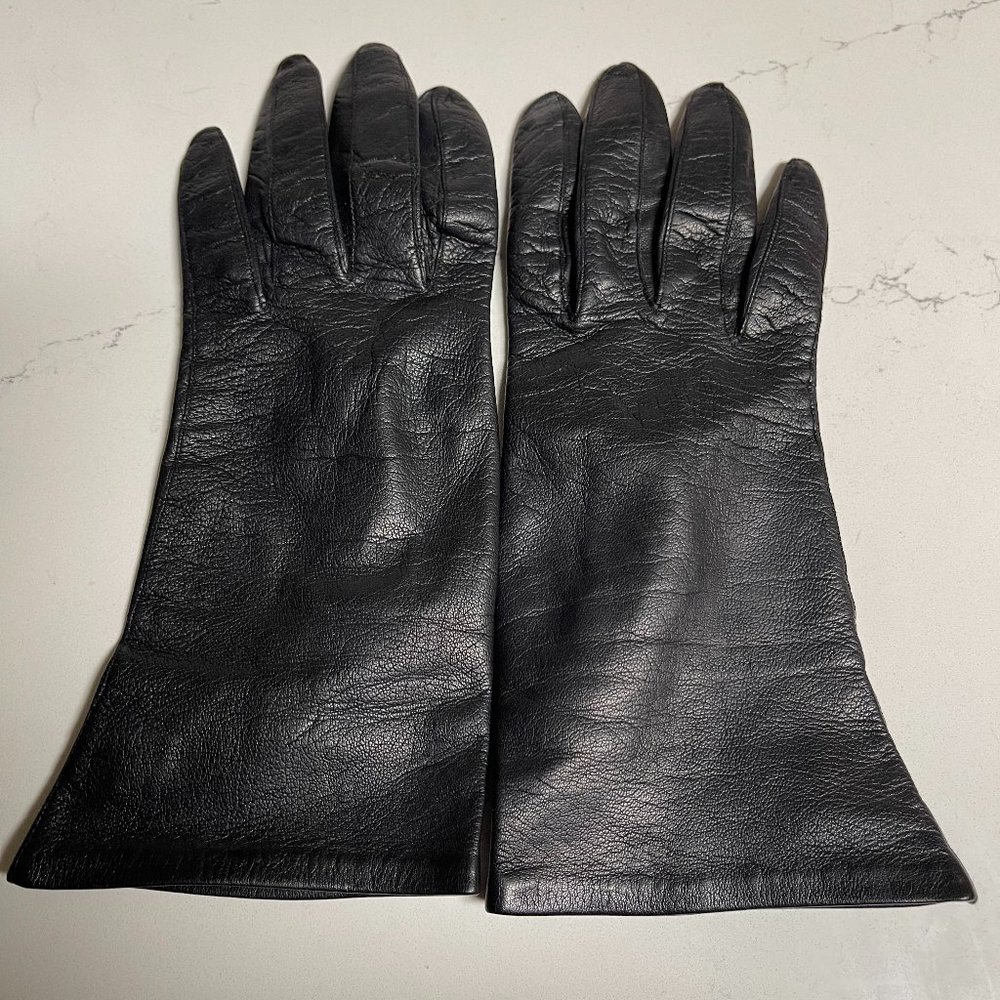 Women's Vintage Grandoe Black Leather Gloves Size 7.5 Made in Italy